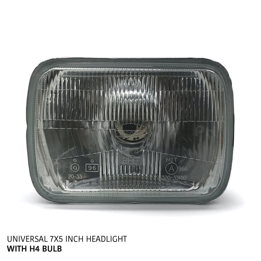 Headlights PAIR 7x5 Glass Lens with H4 Bulbs fits Toyota Hilux 1983 - 2005