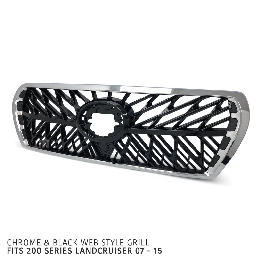 Grill Chrome & Black Web Style Fits Toyota Landcruiser 200 Series 2007 - 2015