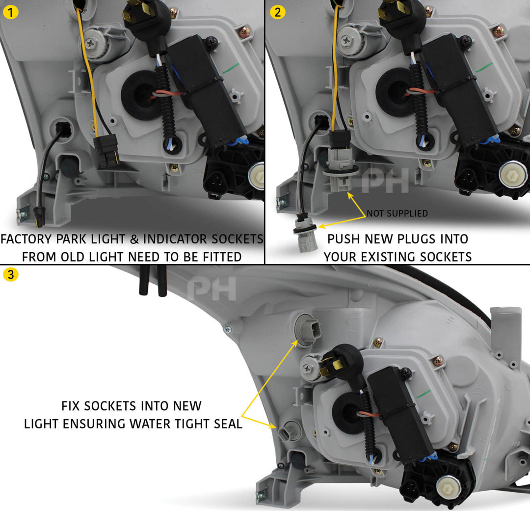 Headlights Black Sequential DRL Style Fits Toyota Landcruiser Prado 120 Series 10/2002 - 9/2009