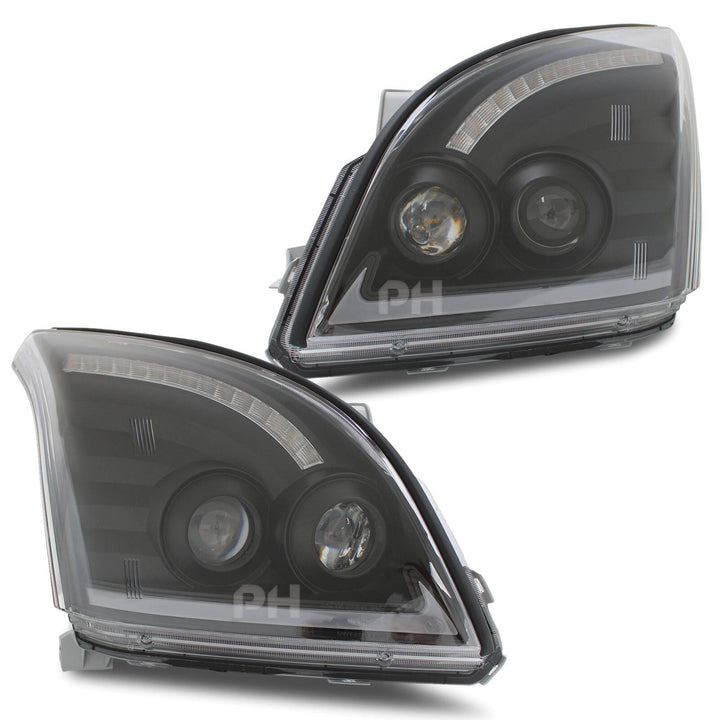 Headlights Black Sequential DRL Style Fits Toyota Landcruiser Prado 120 Series 10/2002 - 9/2009