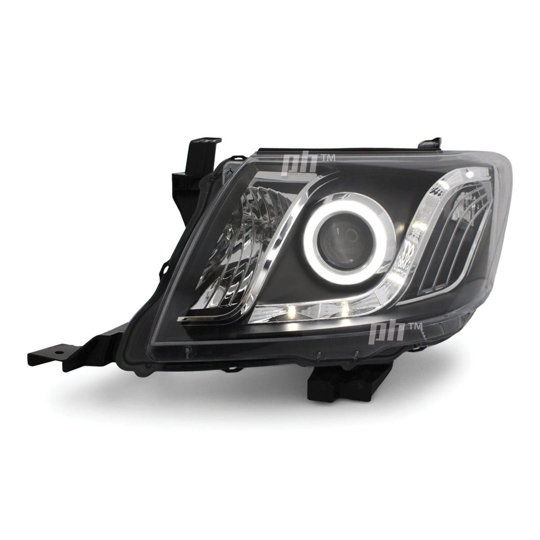 Black Headlights PAIR DRL Halo Projector Fits Toyota Hilux N70 07/2011 - 2015