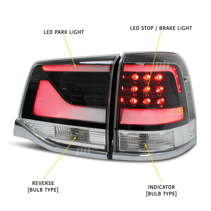 Upgrade Black Tail Lights LED SET Fits Toyota Landcruiser 200 Series 2015 - 2021