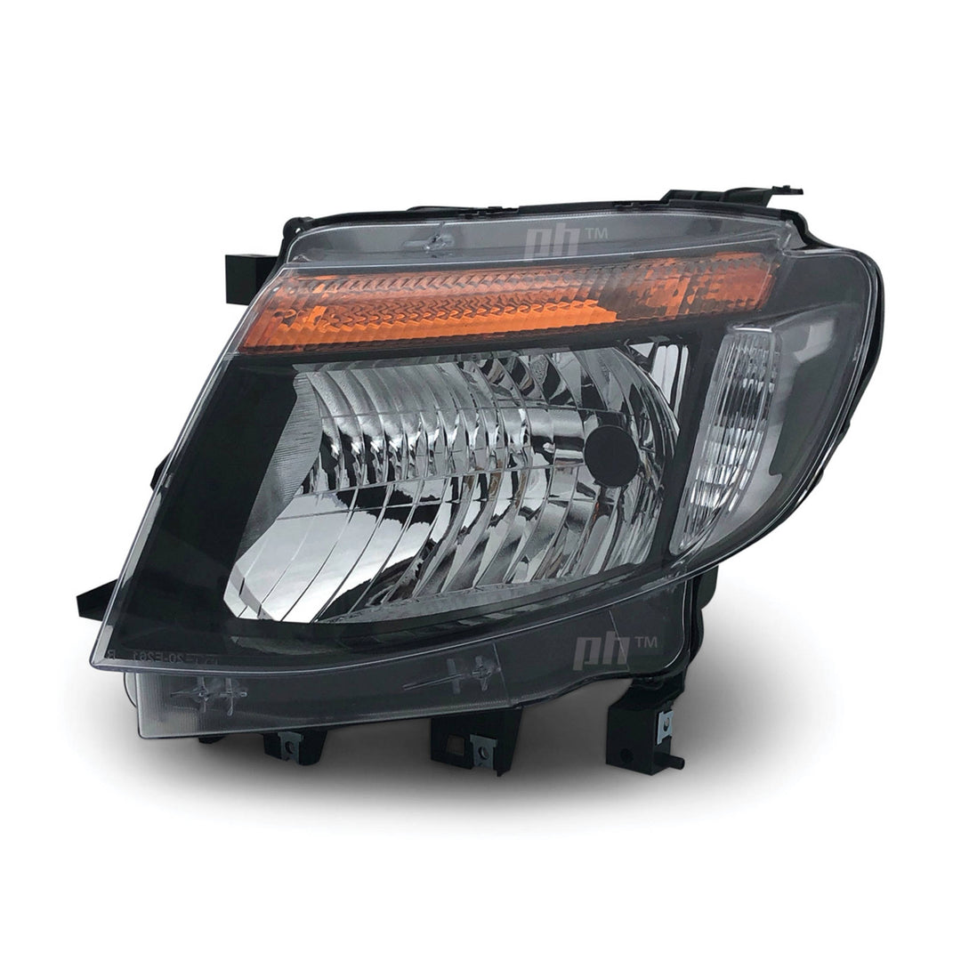 Headlights Black PAIR fits Ford Ranger PX MK1 XL XLT WILDTRAK 2011 - 2015