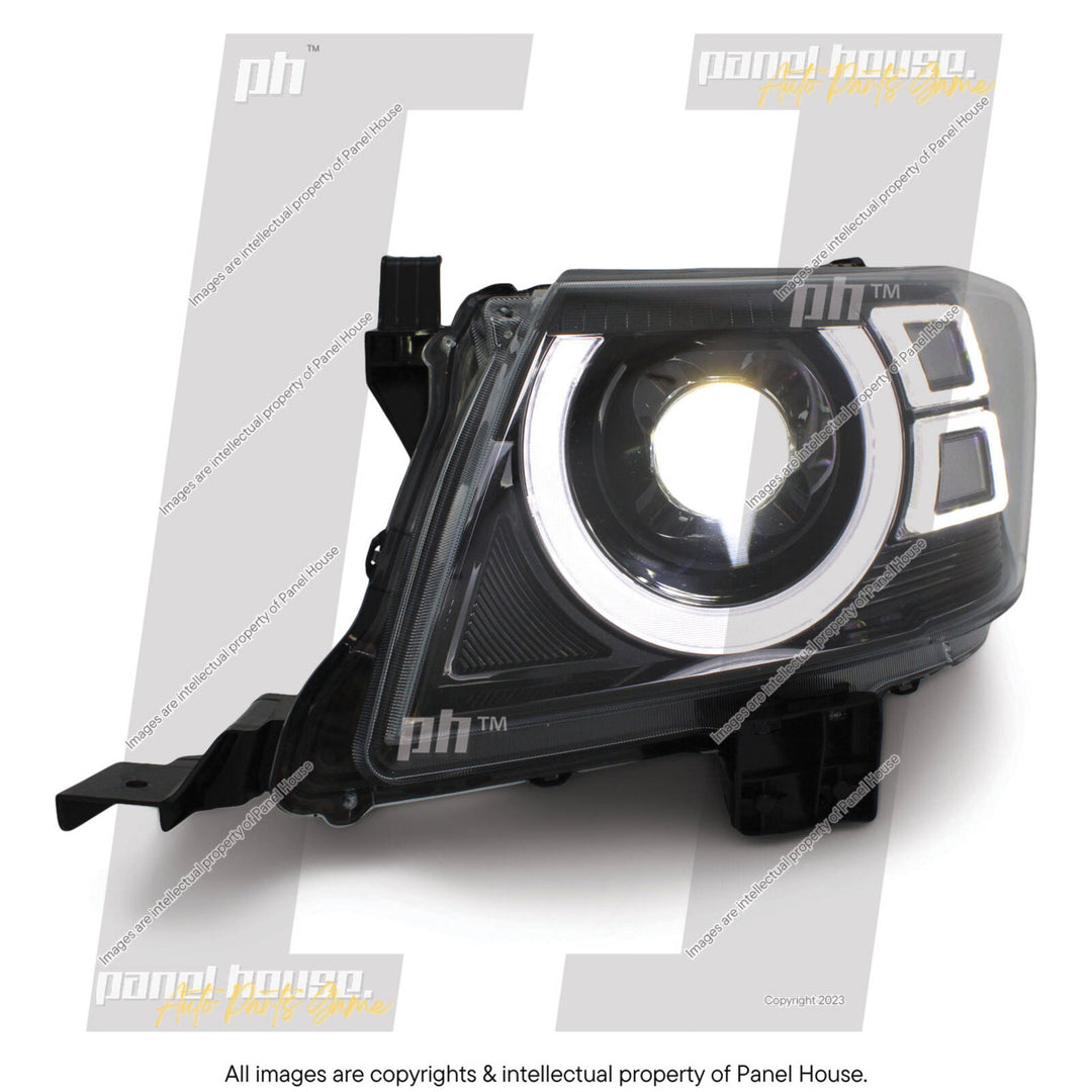 DEFEND-R DRL Full LED Black Projector Headlights PAIR fits Toyota Hilux N70 2011 - 2015