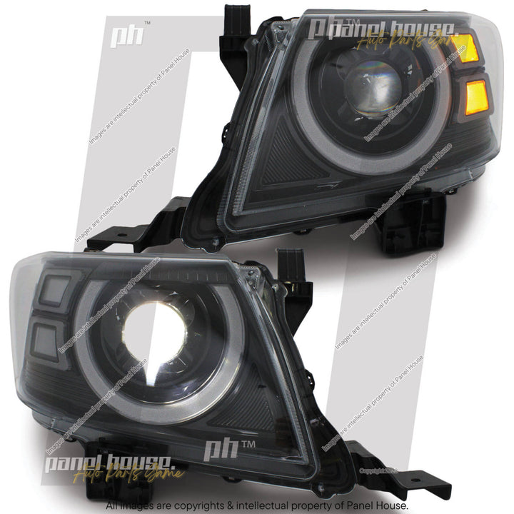 DEFEND-R DRL Full LED Black Projector Headlights PAIR fits Toyota Hilux N70 2011 - 2015