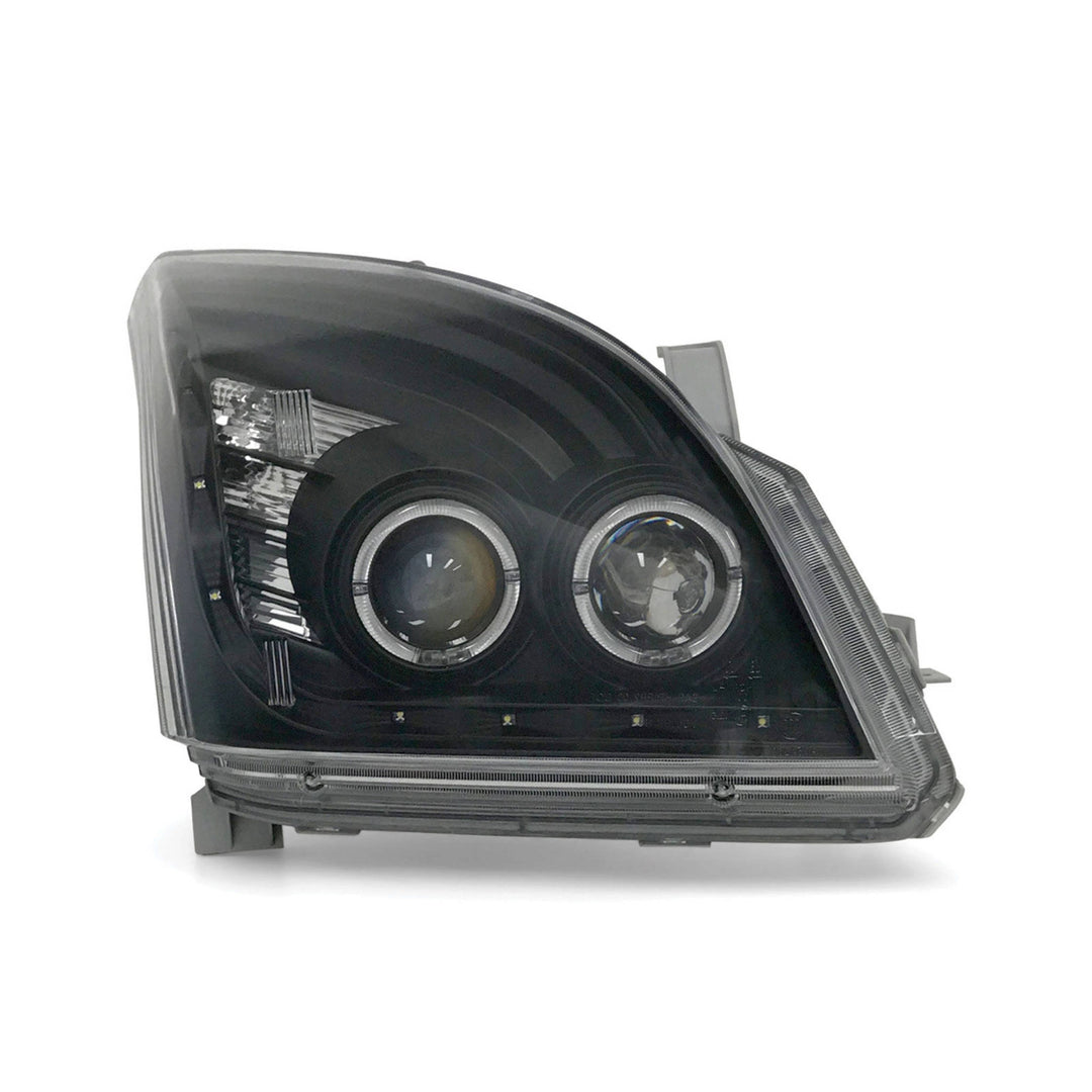 Headlights Pair Dual Projector Halo Style Black with DRL fits Toyota Landcruiser Prado 120 Series 10/2002 - 9/2009