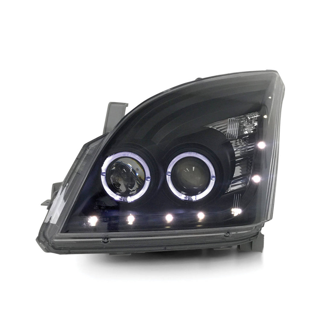 Headlights Pair Dual Projector Halo Style Black with DRL fits Toyota Landcruiser Prado 120 Series 10/2002 - 9/2009