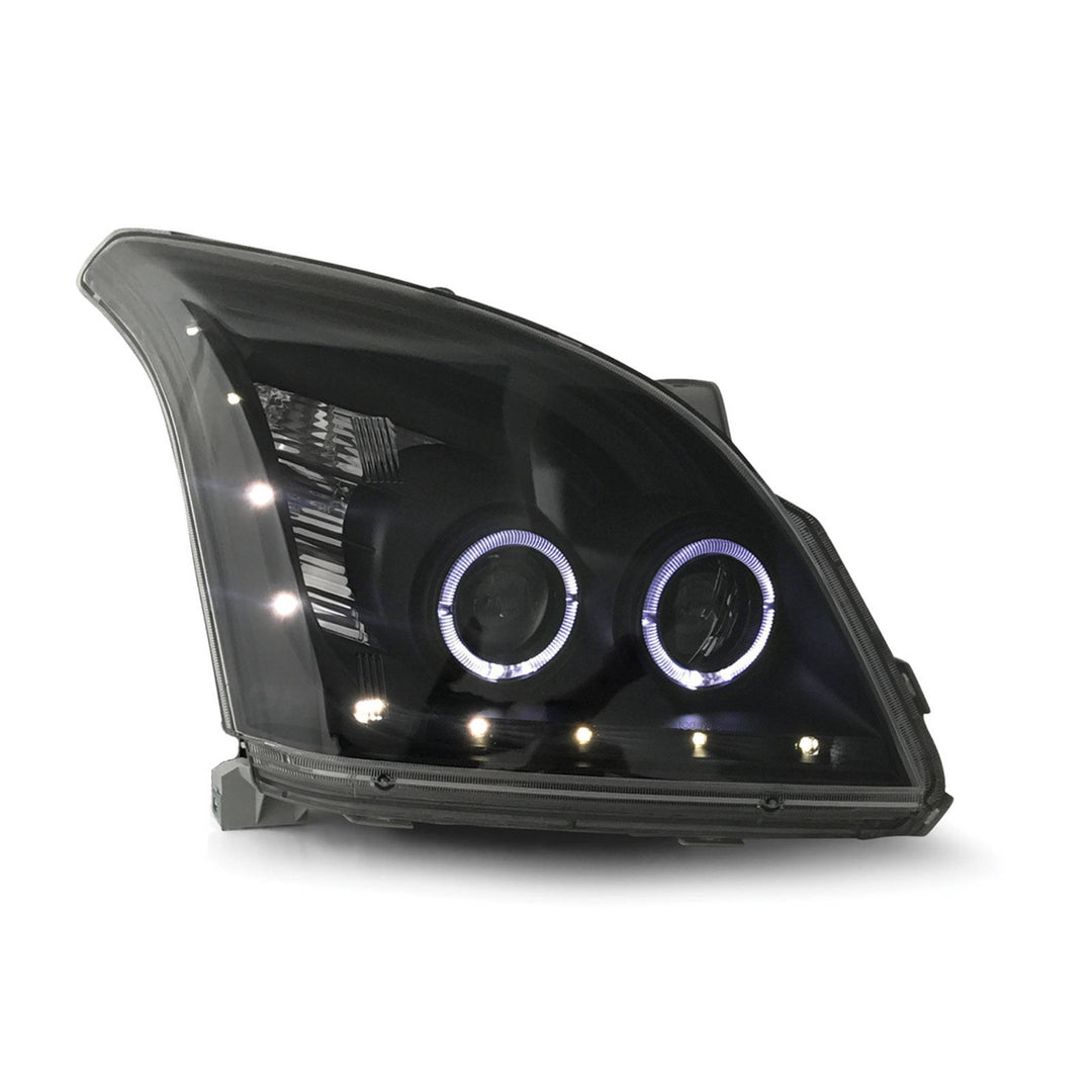 Headlights Pair Dual Projector Halo Style Black with DRL fits Toyota Landcruiser Prado 120 Series 10/2002 - 9/2009