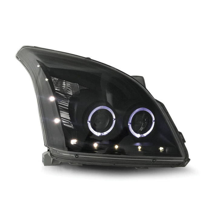 Headlights Pair Dual Projector Halo Style Black with DRL fits Toyota Landcruiser Prado 120 Series 10/2002 - 9/2009