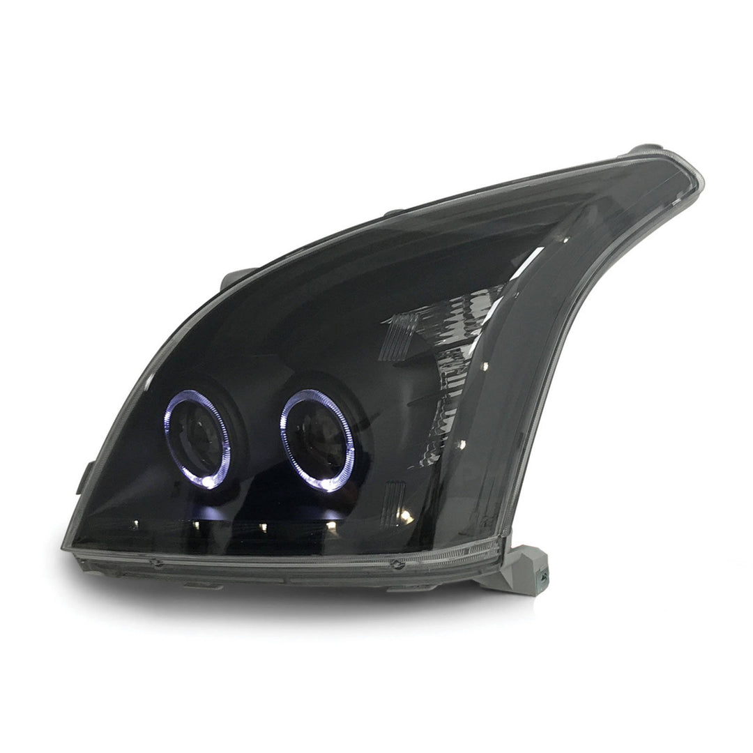 Headlights Pair Dual Projector Halo Style Black with DRL fits Toyota Landcruiser Prado 120 Series 10/2002 - 9/2009