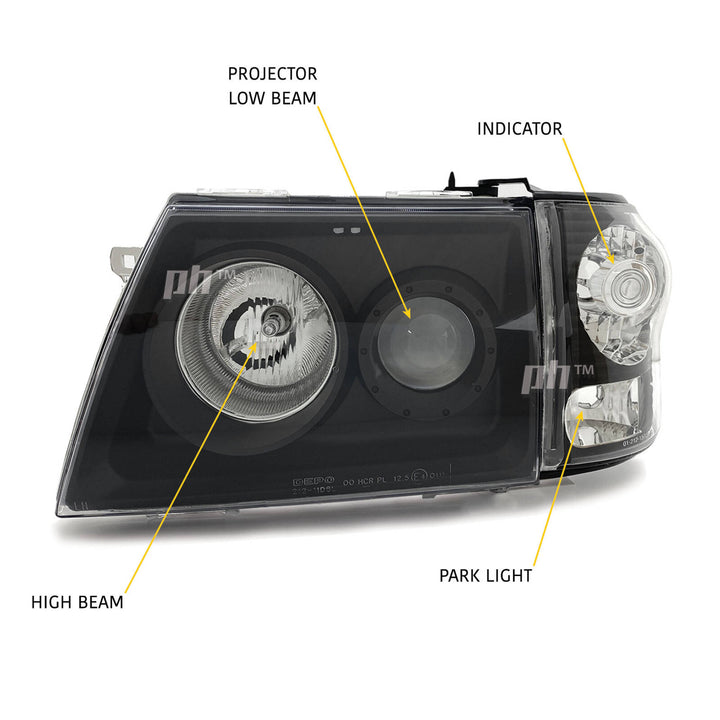 N60 Headlight & Corner Light SET BLACK Projector Fits Toyota Hilux SR5 2001 - 2005