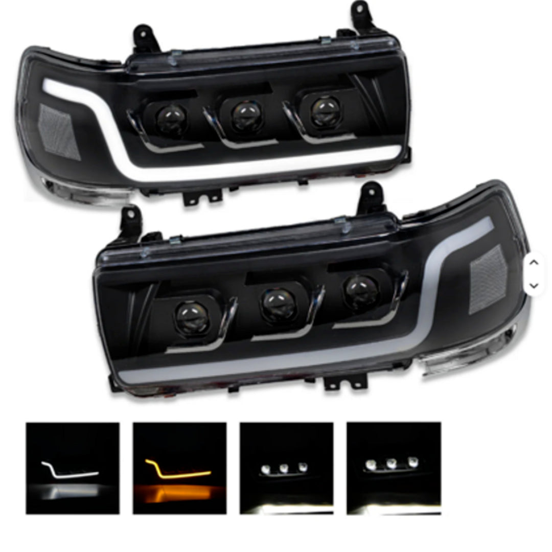 Headlights Triple Projector LED DRL fits Toyota Landcruiser 80 Series 1990 - 1997
