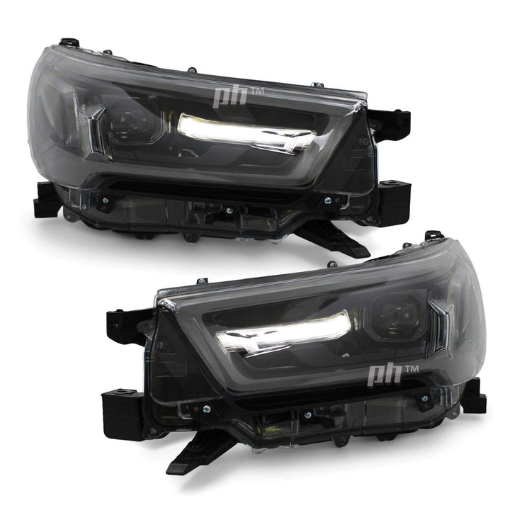 Headlights PAIR LED Black & Grey fits Toyota Hilux N80 SR5 Rogue 06/2020 - 2024
