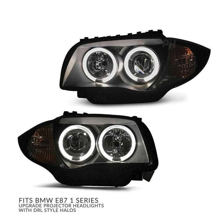 Headlights PAIR LED Black DRL Style Halo Upgrade fits BMW 1 Series E81 E82 E87