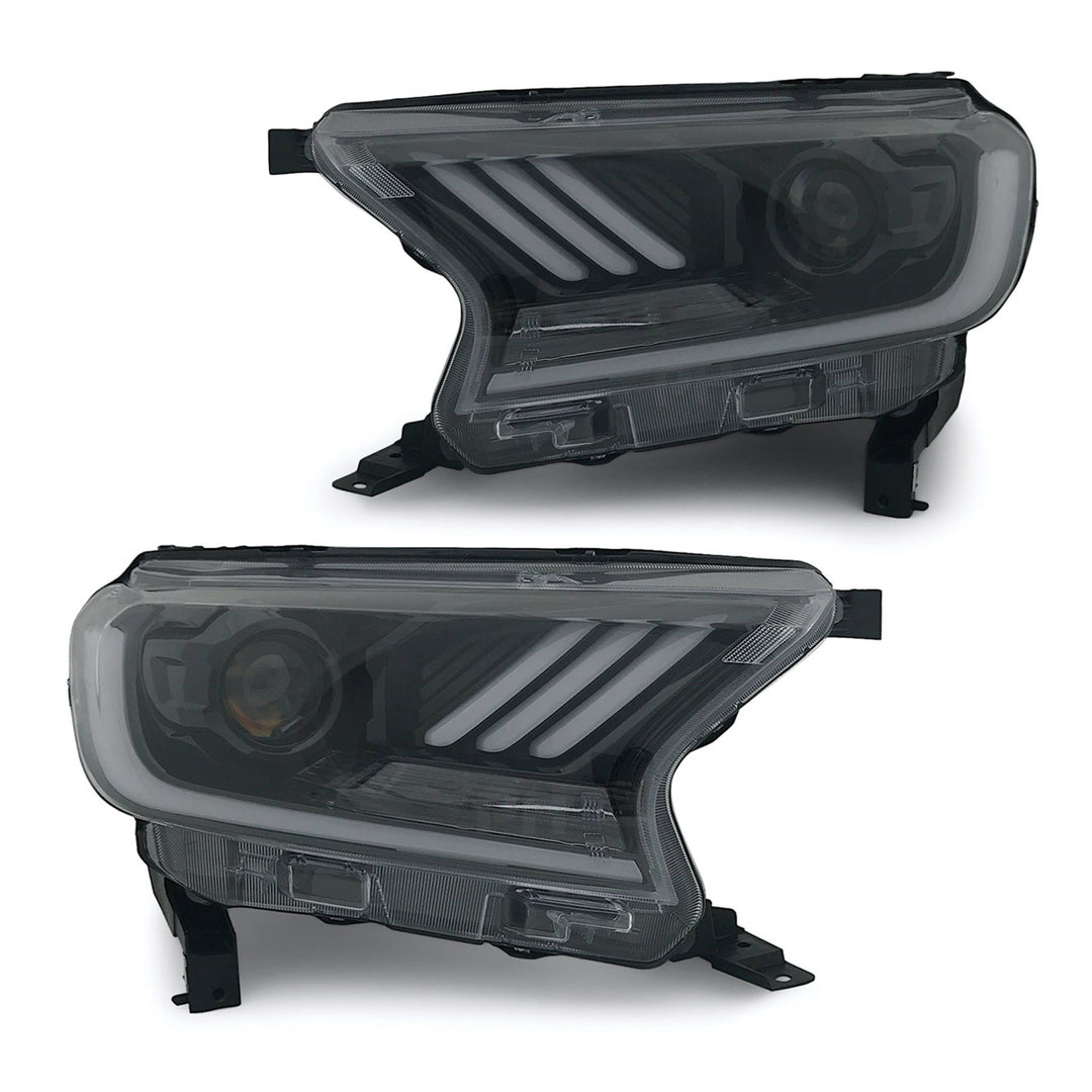 Headlights Black PAIR LED Sequential Indicator fits Ford Ranger PX MK2 MK3 2015 - 2022