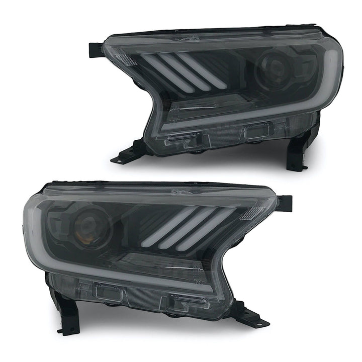 Headlights Black PAIR LED Sequential Indicator fits Ford Ranger PX MK2 MK3 2015 - 2022