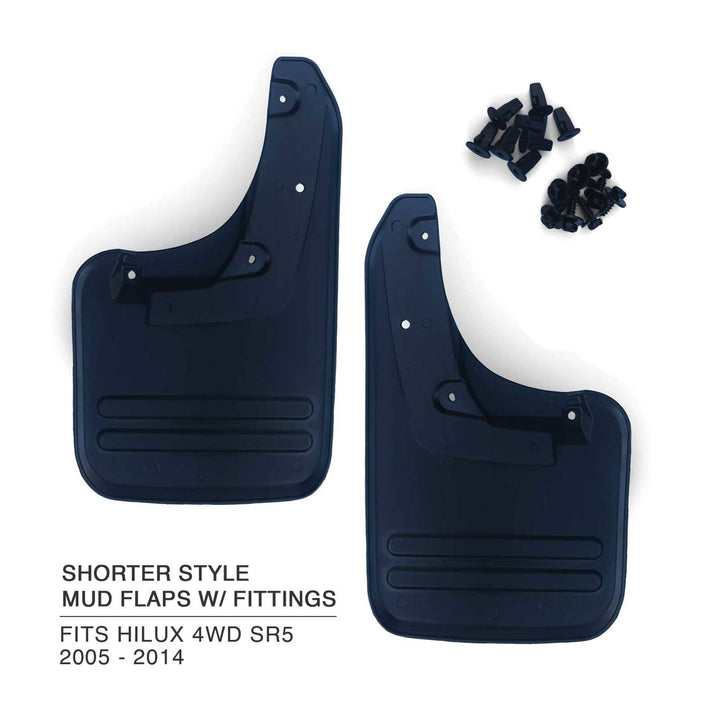 Rear Mud Flaps PAIR Shorter Style & Screws Fits Toyota Hilux 05-14 4WD SR5
